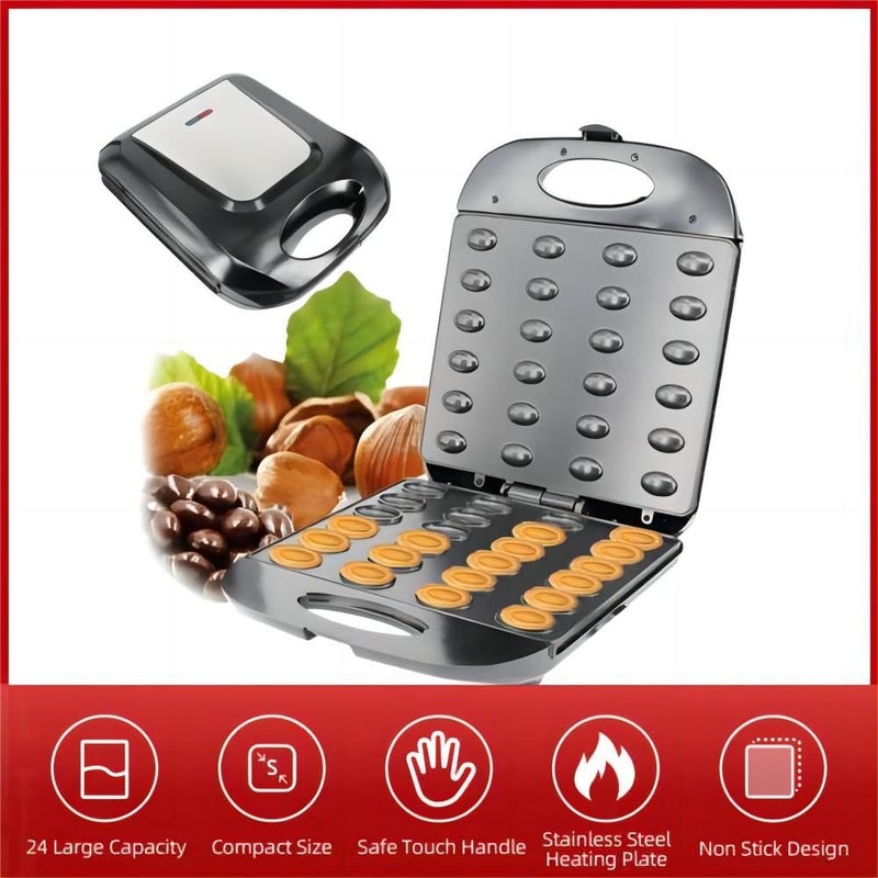 KAGOR صانع بسكويت الجوز 24، صانع بسكويت الجوز مزدوج الجوانب غير لاصق، آلة كهربائية لصنع قوالب بسكويت الجوز، آلة خبز الوافل الصغيرة، مكواة السندويشات، محمصة الخبز - Image 5